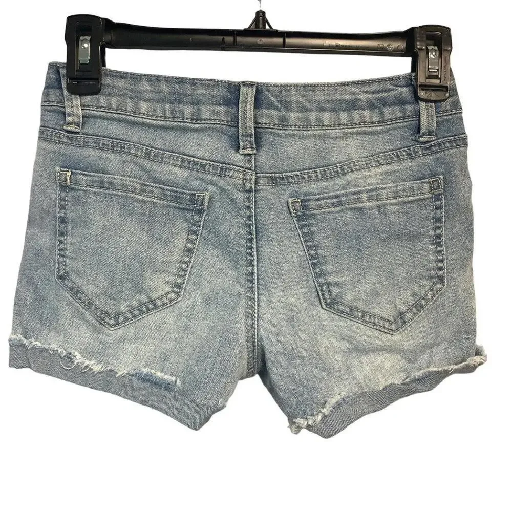 Mudd Girl's Jeans Shorts‎ Lace Patches Blue Denim Shorty Size 12 Cottagecore